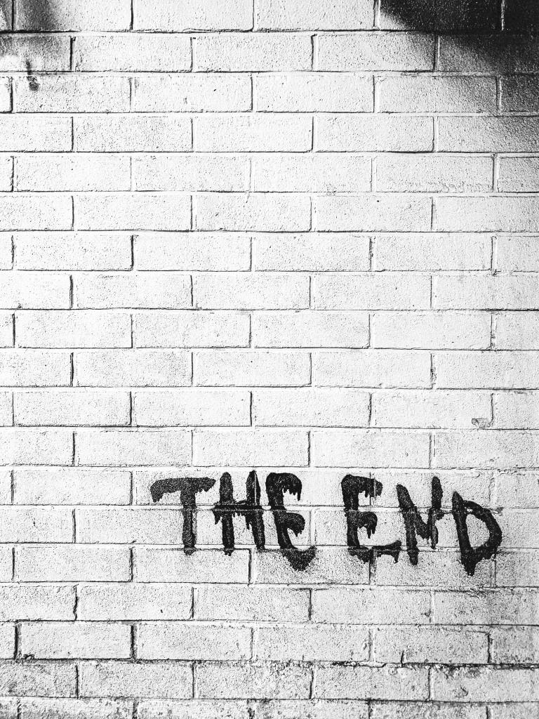 brick wall with the words "the end"